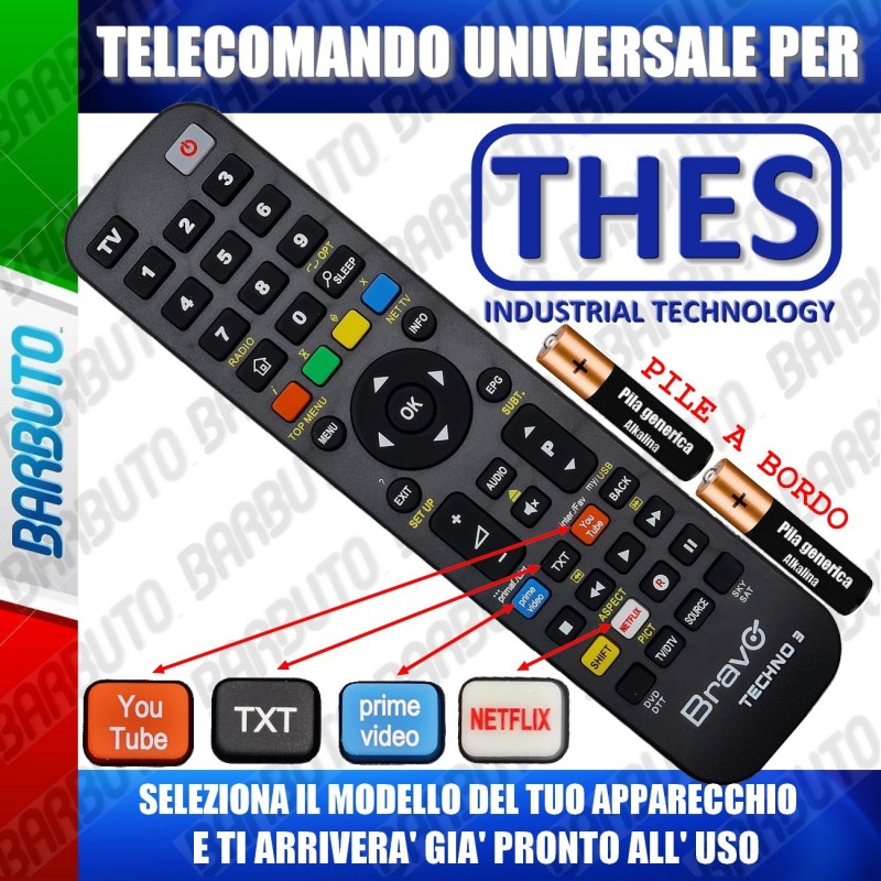 Telecomando Di Ricambio Per TV THES LTW26W80K, Funzione Originale, Batterie AAA Non Incluse, Consegna Rapida
