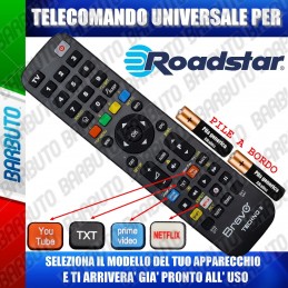 TELECOMANDO UNIVERSALE TECHNO PER ROADSTAR SCEGLI IL MODELLO DEL TUO APPARECCHIO DALL'ELENCO E LO RICEVERAI GIA PRONTO.