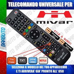 TELECOMANDO UNIVERSALE TECHNO PER MIVAR SCEGLI IL MODELLO DEL TUO APPARECCHIO DALL'ELENCO E LO RICEVERAI GIA PRONTO.