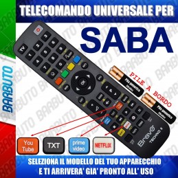 TELECOMANDO UNIVERSALE TECHNO PER SABA SCEGLI IL MODELLO DEL TUO APPARECCHIO DALL'ELENCO E LO RICEVERAI GIA PRONTO.