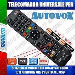 TELECOMANDO UNIVERSALE TECHNO PER AUTOVOX SCEGLI IL MODELLO DEL TUO APPARECCHIO DALL'ELENCO E LO RICEVERAI GIA PRONTO.