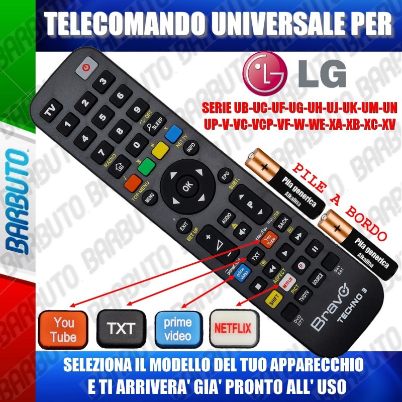 TELECOMANDO UNIVERSALE TECHNO PER LG SERIE U.. SERIE V.. SERIE W.. SERIE  X.. SCEGLI IL TUO MODELLO DALL'ELENCO