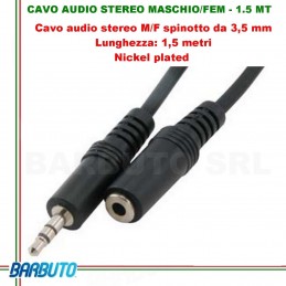 CAVO AUDIO STEREO JACK 3,5MM MASCHIO/FEMMINA - 3 MT PROLUNGA CUFFIA