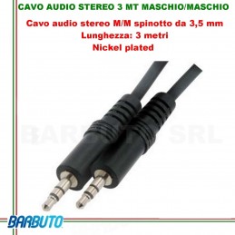 CAVO AUDIO STEREO JACK 3,5MM MASCHIO/MASCHIO - 3 MT