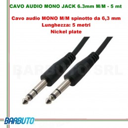 CAVO AUDIO MONO JACK 6.3mm MASCHIO/MASCHIO - 5 mt