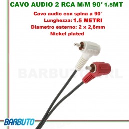 CAVO AUDIO 2 RCA MASCHIO/MASCHIO A 90° - 1.5 MT, Diametro esterno: 2 x 2,6mm