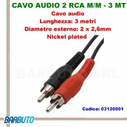 CAVO AUDIO 2 RCA MASCHIO/MASCHIO - 5 Mt, DIAMETRO ESTERNO 2 x 2,6mm