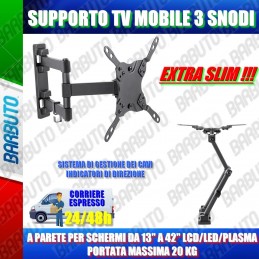 SUPPORTO TV PARETE MOBILE 3 SNODI EXTRA SLIM DA 13 A 42 POLLICI MAX 20 KG