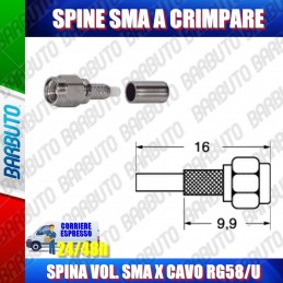 CONNETTORE SMA MASCHIO PER CAVI DA 5 MM A CRIMPARE CON ISOLATORE IN TEFLON