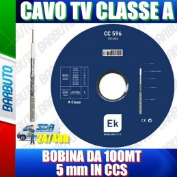 CAVO TV CLASSE A, COASSIALE 75 EKSELANS CC596 BIANCO BOBINA DA 100MT 5 mm IN CCS