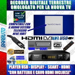 DECODER DIGITALE TERRESTRE HEVC 10BIT FULLHD USB + CAVO HDMI + BATTERIE