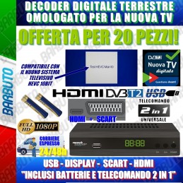 DECODER DIGITALE TERRESTRE HD T2 HEVC h.265 10BIT OFFERTA 20 PEZZI