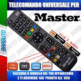 TELECOMANDO UNIVERSALE TECHNO PER MASTER SCEGLI IL MODELLO DEL TUO APPARECCHIO DALL'ELENCO E LO RICEVERAI GIA PRONTO.