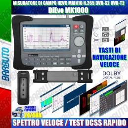 MISURATORE DI CAMPO HEVC MAIN10 H.265 DVB-S2 DVB-T2 DOLBY SPETTRO VELOCE E REATTIVO, CON TEST DCSS RAPIDO DiEvo MK1000