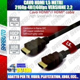 CAVO HDMI 1,5 METRI 2160p 4K@60fps VERSIONE 2.2 TV VIDEO PLAYSTATION XBOX