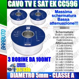 CAVO TV E SATELLITARE BASSA PERDITA Diametro 5mm, CLASSE A 300MT (EK CC596)