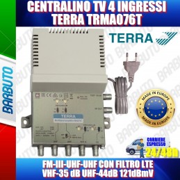 CENTRALINO TV 4 INGRESSI, FM-III-2xUHF CON FILTRO 5G VHF-35 dB UHF-44dB 121dBmV