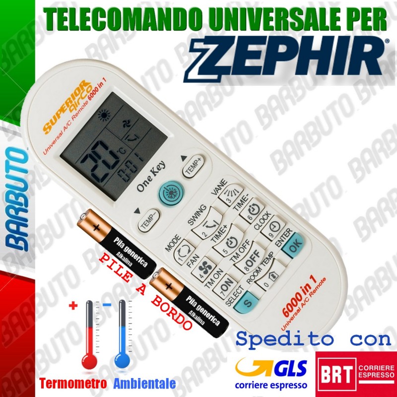 TELECOMANDO UNIVERSALE PER CLIMATIZZATORE / CONDIZIONATORE ZEPHIR CON PILE