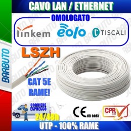 50 MT CAVO LAN CAT 5E UTP RAME LSZH BIANCO, 24AWG, OMOLOGATO LINKEM EOLO TISCALI