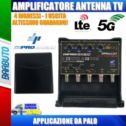 AMPLIFICATORE DA PALO 4 INGRESSI III+IV+V+UHF 30dB REGOLABILE FILTRO LTE/5G