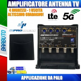 AMPLIFICATORE DA PALO 4 INGRESSI III+IV+V+UHF 20dB REGOLABILE FILTRO LTE/5G