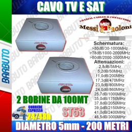 CAVO TV COASSIALE 2 MATASSE DA 100mt 5mm IN SCATOLA ST53 ALTA QUALITA' 200 metri