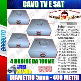 CAVO TV COASSIALE 4 MATASSE DA 100mt 5mm IN SCATOLA ST53 ALTA QUALITA' 400 metri