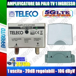 AMPLIFICATORE TV DA PALO 1 INGRESSO 1 USCITA 20dB REGOLABILI TELECO TEAR2 G5/LB