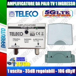 AMPLIFICATORE TV DA PALO 1 INGRESSO 1 USCITA 35dB REGOLABILI TELECO TEAR3 G5/LB
