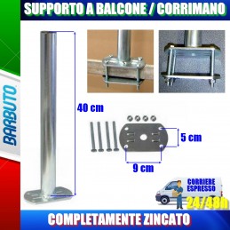 SUPPORTO PER PARABOLA A PASSAMANO BALCONE CORRIMANO DRITTA E ANTENNA A BALCONE