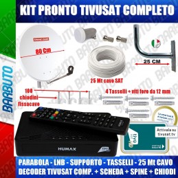 KIT TV SATELLITARE PARABOLA 80+LNB E DECODER TVSAT CON TESSERA+ CAVO E STAFFA