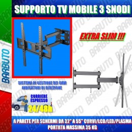 SUPPORTO TV PARETE MOBILE 3 SNODI EXTRA SLIM DA 32 A 55 POLLICI MAX 35 KG