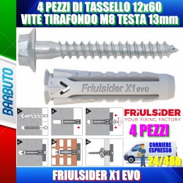 4 PEZZI DI TASSELLO 12x60 FIULSIDER X1 EVO CON VITE TIRAFONDO M8 DA 13mm