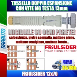 TASSELLO DOPPIA ESPANSIONE CON VITE M8 TESTA 13mm FRIULSIDER 12X70