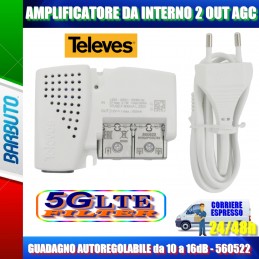 AMPLIFICATORE DA INTERNO 2 OUT AGC GUADAGNO AUTOREGOLABILE da 10 a 16dB - 560522