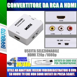 CONVERTITORE DA RCA (AUDIO VIDEO) A HDMI CON AUDIO STEREO