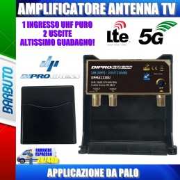 AMPLIFICATORE DA PALO 1 IN UHF- 2 OUT GUADAGNO 20 dB REGOLABILE FILTRO 5G