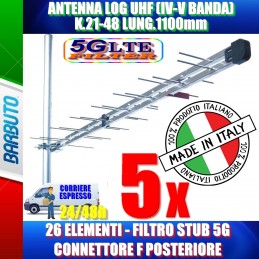 5 PEZZI ANTENNA LOG UHF (IV-V BANDA) K.21-48 LUNG.1100mm 26 ELEMENTI FILTRO STUB 5G