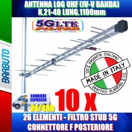 10 PEZZI ANTENNA LOG UHF (IV-V BANDA) K.21-48 LUNG.1100mm 26 ELEMENTI FILTRO STUB 5G