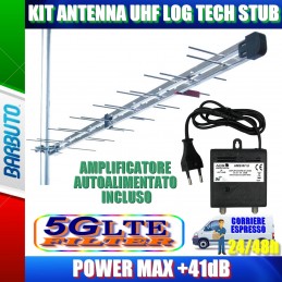 KIT ANTENNA TV LOGARITMICA HD UHF BAND FILTRO LTE E 5G CON AMPLIFICATORE 30 dB