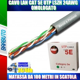 CAVO LAN CAT 5E UTP LSZH 24AWG OMOLOGATO MATASSA DA 100 METRI IN SCATOLA