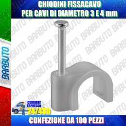 CHIODINI FISSACAVO PER CAVI DI DIAMETRO 3 E 4 MM - CONFEZIONE DA 100 PZ