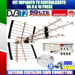 KIT IMPIANTO TV CENTRALIZZATO DA 8 A 16 PRESE ANTENNA CENTALINO CAVO CONNETTORI