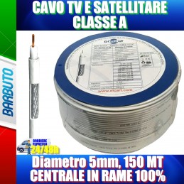 CAVO TV E SATELLITARE Diametro 5mm, CLASSE A 150 MT CENTRALE IN RAME 100% DCV500