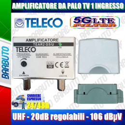 AMPLIFICATORE TV DA PALO 1 INGRESSO UHF 20dB REGOLABILI TELECO TEAR2 G5/U
