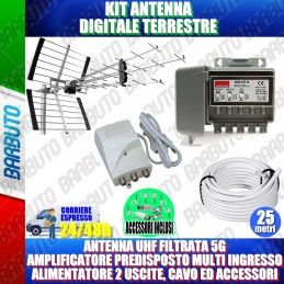 KIT ANTENNA DIGITALE TERRESTRE 5G AMPLIFICATORE MULTIINGRESSO ALIMENTATORE CAVO