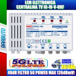 LEM ELETTRONICA MBD345U-40 CENTRALINA TV III-IV-V-UHF 40dB FILTRATA 5G 126dBmV!