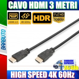 CAVO HDMI 3 METRI HIGH SPEED CON ETHERNET 2.0 HDMI-A / HDMI-A CONDUTTORI IN RAME