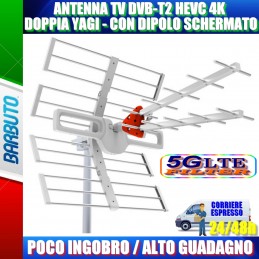 ANTENNA TV DVB-T2 HEVC 4K DOPPIA YAGI - CON DIPOLO SCHERMATO KITE 9665