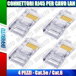 4 PEZZI DI PLUG DI RETE RJ45 LAN 8P8C OTTIMI PER CAVI CAT5E E CAT6